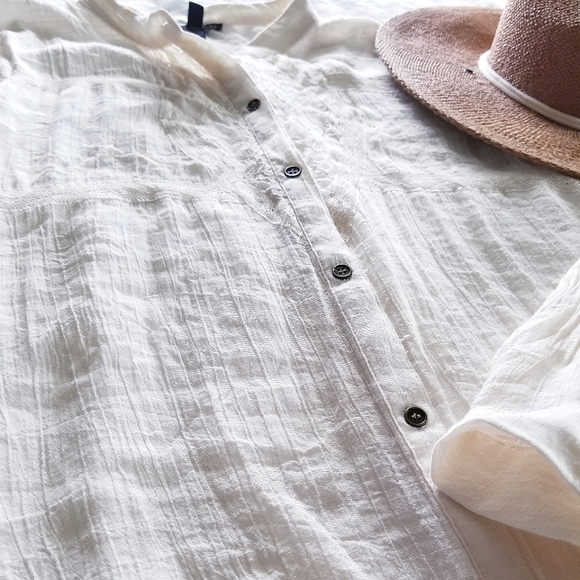 Romantic Linen & Lace ◇ Cream Boho Button Down Tunic - Picture 3 of 5